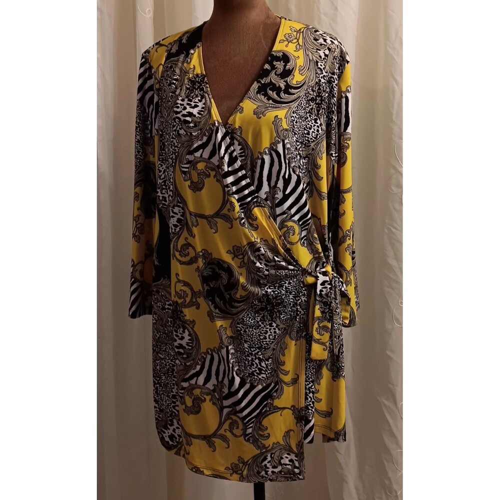 Women XL Side Wrap Tunic Top Dopamine Animal Zebra Yellow Artsy Y2K  Club Core